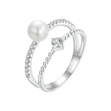 925 Sterling Silver & Moissanite Ring with Freshwater Pearl - Size 6 - Women's Jewelry