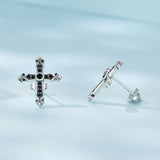 925 Sterling Silver Earrings with Pavé Setting CZ in Oxidized Silver, 15x12mm for Women