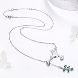 925 Sterling Silver Necklace with Bird and Leaves Design for Women