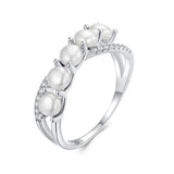 925 Sterling Silver White Gold Plated Freshwater Pearl Ring Size 6 for Women