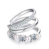 925 Sterling Silver Earrings with Moissanite and Freshwater Pearl for Women, 1.2*1.7cm, White Gold Plated