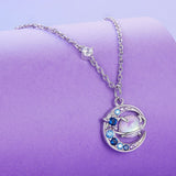 925 Sterling Silver Necklace with Pavé CZ & Transparent Glass Pendant for Women