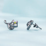 925 Sterling Silver Black Gold Plated Enamel CZ Earrings Size 10*14mm for Women