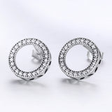 925 Sterling Silver Oxidized Pavé Setting CZ Earrings 1.1cm for Women
