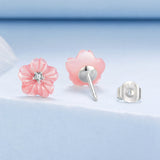 925 Sterling Silver Earrings with High-Quality Nacre and Pavé CZ, Oxidized Silver