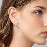 925 Sterling Silver Earrings with CZ and Synthetic Pearl, 1.7cm, White Gold Plated for Women
