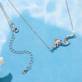 925 Sterling Silver Necklace with Sea Stone and Pavé CZ, 40+5cm, Plated White Gold for Women