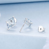 925 Sterling Silver Earrings with Transparent Glass and White Gold Plating