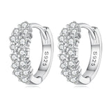 925 Sterling Silver Earrings with Pavé Setting CZ, 1.2x0.45cm, Platinum Plated for Women
