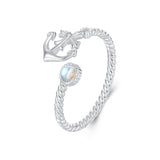 925 Sterling Silver & White Gold Pave Setting Moonstone Ring for Women