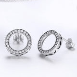 925 Sterling Silver Oxidized Pavé Setting CZ Earrings 1.1cm for Women