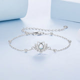 925 Sterling Silver White Gold Plated Bracelet with Synthetic Opal - Length 15+6cm for Women