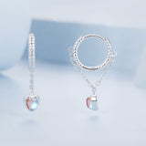 925 Sterling Silver White Gold Plated Moonstone Earrings 23x5mm for Women