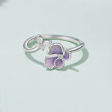 925 Sterling Silver Enamel Flower Ring for Women