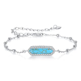 925 Sterling Silver White Gold Plated Bracelets with Synthetic Turquoise for Women