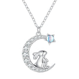 925 Sterling Silver Moonstone Necklace with CZ in Platinum Finish for Women
