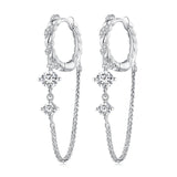 925 Sterling Silver Earrings with Pavé Setting CZ, 34*6mm for Women