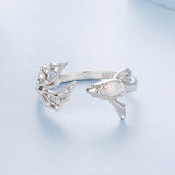 925 Sterling Silver White Gold Plated Nano Opal Ring with CZ for Women