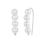 925 Sterling Silver White Gold Plated Earrings with Quality Shell Pearl, 2.1*0.5cm for Women