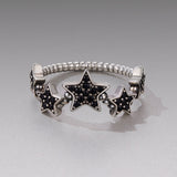 925 Sterling Silver Oxidized Rings with Pavé Setting CZ, Size 6.0 for Women