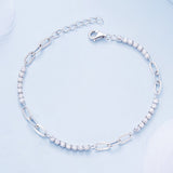 925 Sterling Silver Bracelet with Pavé Setting CZ, Platinum Plated, 14.5+3cm, for Women