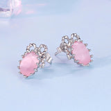 925 Sterling Silver White Gold Plated Earrings with Transparent Glass, 1.6x1.2cm for Women