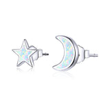 925 Sterling Silver Opal Earrings for Women - Star & Moon Design