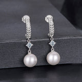 925 Sterling Silver Moissanite and Synthetic Pearl Earrings for Women