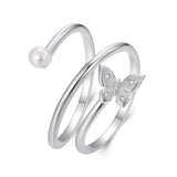 925 Sterling Silver & White Gold Plated Pave Setting CZ & Natural Pearl Ring for Women