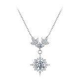 925 Sterling Silver Moissanite Pendant Necklace with Pavé Setting in White Gold - 40+5cm for Women