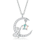 925 Sterling Silver Adjustable Moonstone Necklace with CZ Accents for Women