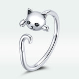 925 Sterling Silver Oxidized Cat Ring with CZ for Women, 0.6x1cm