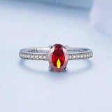 925 Sterling Silver Pavé Setting CZ Synthetic Garnet Ring for Women