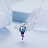 925 Sterling Silver Plated Platinum Pendant Necklace with Enamel and CZ for Women