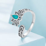 925 Sterling Silver Ring with Synthetic Turquoise in Oxidized Finish for Women