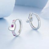 925 Sterling Silver Earrings with Pavé Setting CZ in White Gold, 1.2*0.6cm for Women