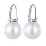 925 Sterling Silver Earrings with Quality Shell Pearl and CZ, 21*11mm, for Women