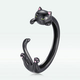 S925 Sterling Silver Plated Black Gold Cat-themed Ring for Women