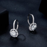 925 Sterling Silver Moissanite Earrings with Pavé Setting, 1.9x1.0cm for Women