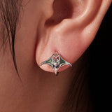 925 Sterling Silver Earrings with Transparent Glass, Enamel, White Gold Plated, 1.3x1.5cm for Women