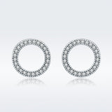 925 Sterling Silver Oxidized Pavé Setting CZ Earrings 1.1cm for Women