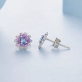925 Sterling Silver Earrings with Pavé CZ and Enamel Process, 0.8cm, White Gold Plated for Women