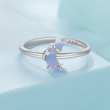 925 Sterling Silver Luminous Stone 0.80cm Moon Ring for Women