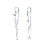 925 Sterling Silver Earrings with Plated Platinum and Pavé Setting CZ, Size 6.5cm