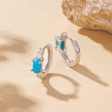 925 Sterling Silver Earrings with Synthetic Turquoise and CZ, White Gold Plated, 1.0cm Hoop for Women