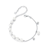 925 Sterling Silver 15+6cm White Gold Plated Bracelet with Quality Shell Pearl & CZ for Women