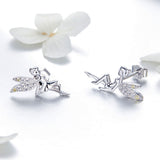 925 Sterling Silver Stud Earrings with CZ, 1.2 x 1.5cm & 1.5 x 0.9cm, Women