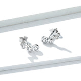 925 Sterling Silver Earrings with Pavé Setting CZ, 0.5x1.2 cm for Women