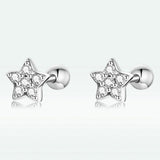 925 Sterling Silver Earrings with Pavé Setting CZ and Platinum Plating - 0.5cm for Women