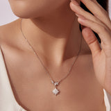 925 Sterling Silver Moissanite Pendant Necklace with Pavé Setting in White Gold - 40+5cm for Women